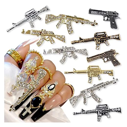 3D Metal Gun Nail Charms, Alloy Weapon Nail Charm Luxury Diamond Gun Charms For Nails Gun Nail Jewels For Nail Art Decoration Rhinestones Nail Accessories DIY Nail Art Tools Nail Supplies,10pcs/set