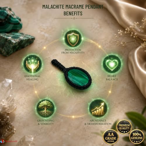 Image of REMEDYWALA Gemstone Macrame Pendant for Reiki & Crystal Healing, Natural Stone
