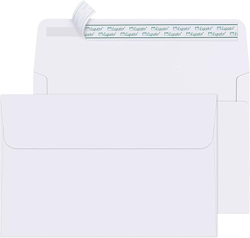 Miniatura 1 de Eupako Sobres A9 Sefl Seal 250 unidades, sobres de invitación blancos para fotos, invitaciones, anuncios, bodas, baby shower, 5-34 x 8-34 pulgadas