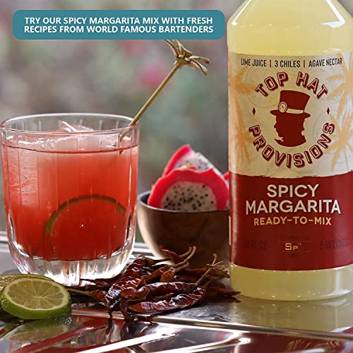 Top Hat Spicy Margarita Drink Mix - Handcrafted with 3 Chiles, Pineapple, Organic Agave Nectar & Organic Lime Juice - Low Calorie - 2 Pack of 32oz Bottles