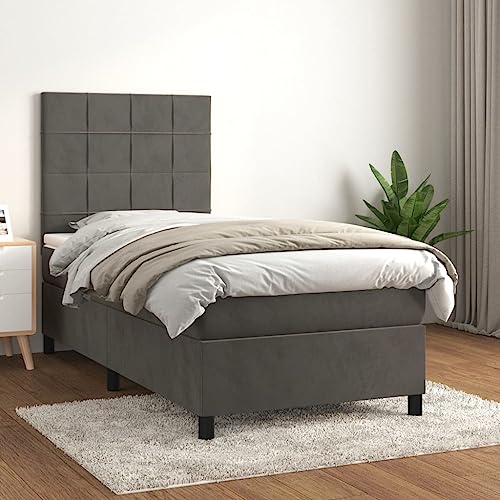SKTQYQO Somier de muelles con colchón gris oscuro, estructura de cama para hotel, cama multifuncional apta para hoteles y estudios, 90 x 190 cm, terciopelo