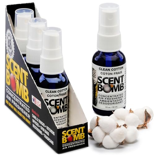 Scent Bomb Air Freshener Spray Long-Lasting Odor Eliminator - Effective Deodorizer for Home & Car Fresh Room Spray for Kitchen Bathroom & Smell Neutralizer - 1 oz Pack of 4 Clean Cotton Scent