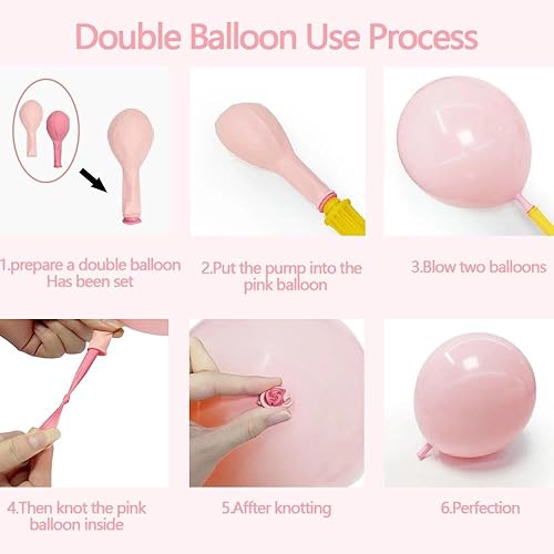 Vista 4 de Guirnalda de globos de color rosa pastel de doble relleno, globos de látex rosa claro, diferentes tamaños, 18/12/5 pulgadas, kit de globos de Rosa