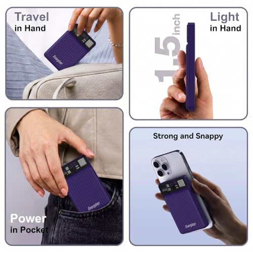 Image of Energizer 22.5W Fast Charging Wireless Power Bank 10000mAh, 15W Qi Wireless, USB-C PD + QC Output, Compact Portable Charger for iPhone, Samsung, Android | Travel Friendly | 1 Yr Warranty | Purple