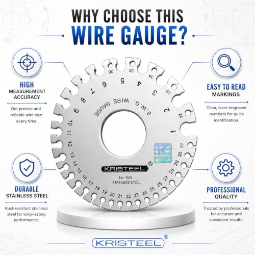 Image of Kristeel Round Wire Gauge (1-36 SWG) | Stainless Steel Wire & Sheet Thickness Measuring Gauge | Dual Scale SWG to mm Conversion | Pack of 2