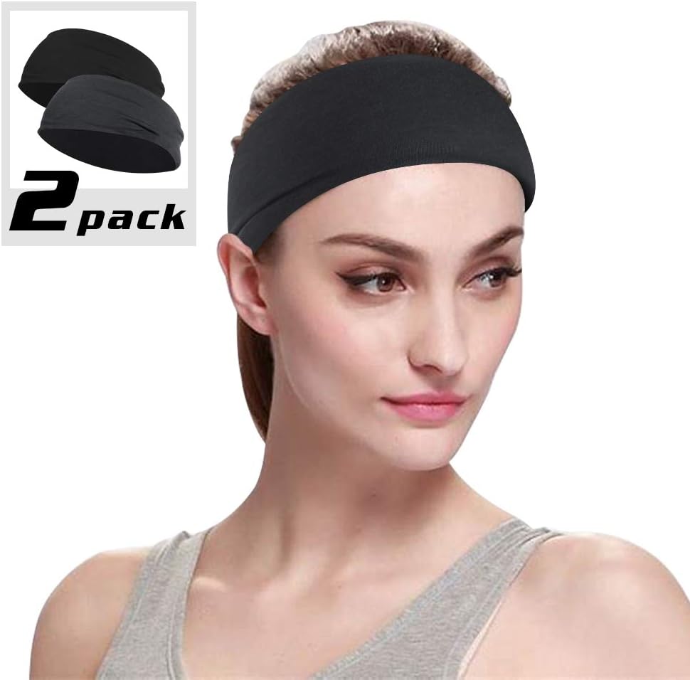 BLESWINSports Headband Hairband Sweatband- Headband for Sports, Cycling, Yoga, Face cleaning, Workout, unisex Stretchy headband for both men and women, 2 Pack set