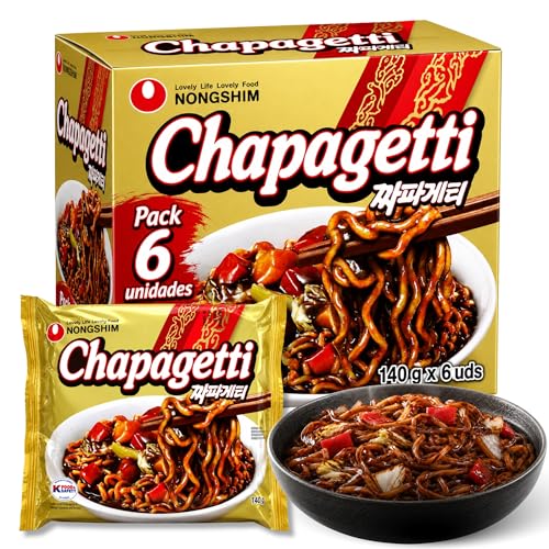 Ramen Coreanos Chapagetti, Fideos Instantáneos Chapagetti, Instant Noodle Ramen Corea, Original Coreano, Agrega agua caliente y cocina por 5 minutos, Sabor picante, 6 unidades de 140 g