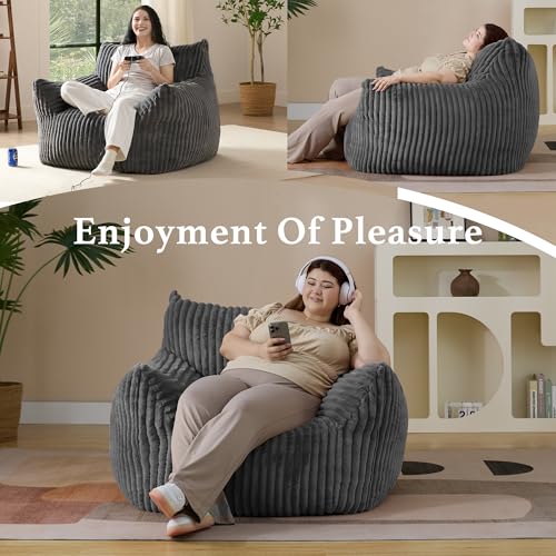 Giant Plush Bean Bag Chair for Adults with Armrests - Extra Large Comfortable Grey Bean Bag Lounge Lazy Floor Sofa Chair for Living Room Bedroom Dorm Cozy Fluffy by Gericco - Image 5