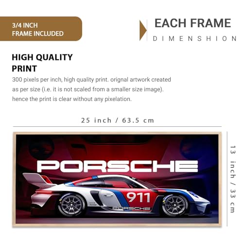 Image of walllane Big 911 Porsche Car Framed Posters Gift Items for Boys Room Wall Decoration Bedroom Living Room Office Studio Decor | Car Poster Frame for Wall Decor Set Of 1Size(13 x 25 inch)