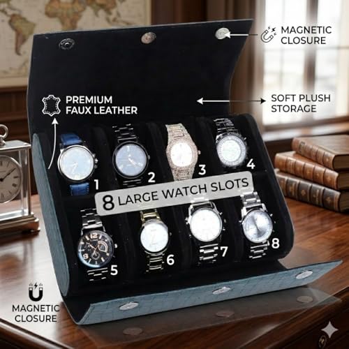 Image of essart Luxury Watch Storage Case - Premium Leather Organizer Box for Exclusive Timepieces, Elegant Display & Protection for Collectors (WR-1018-Croco-Green)