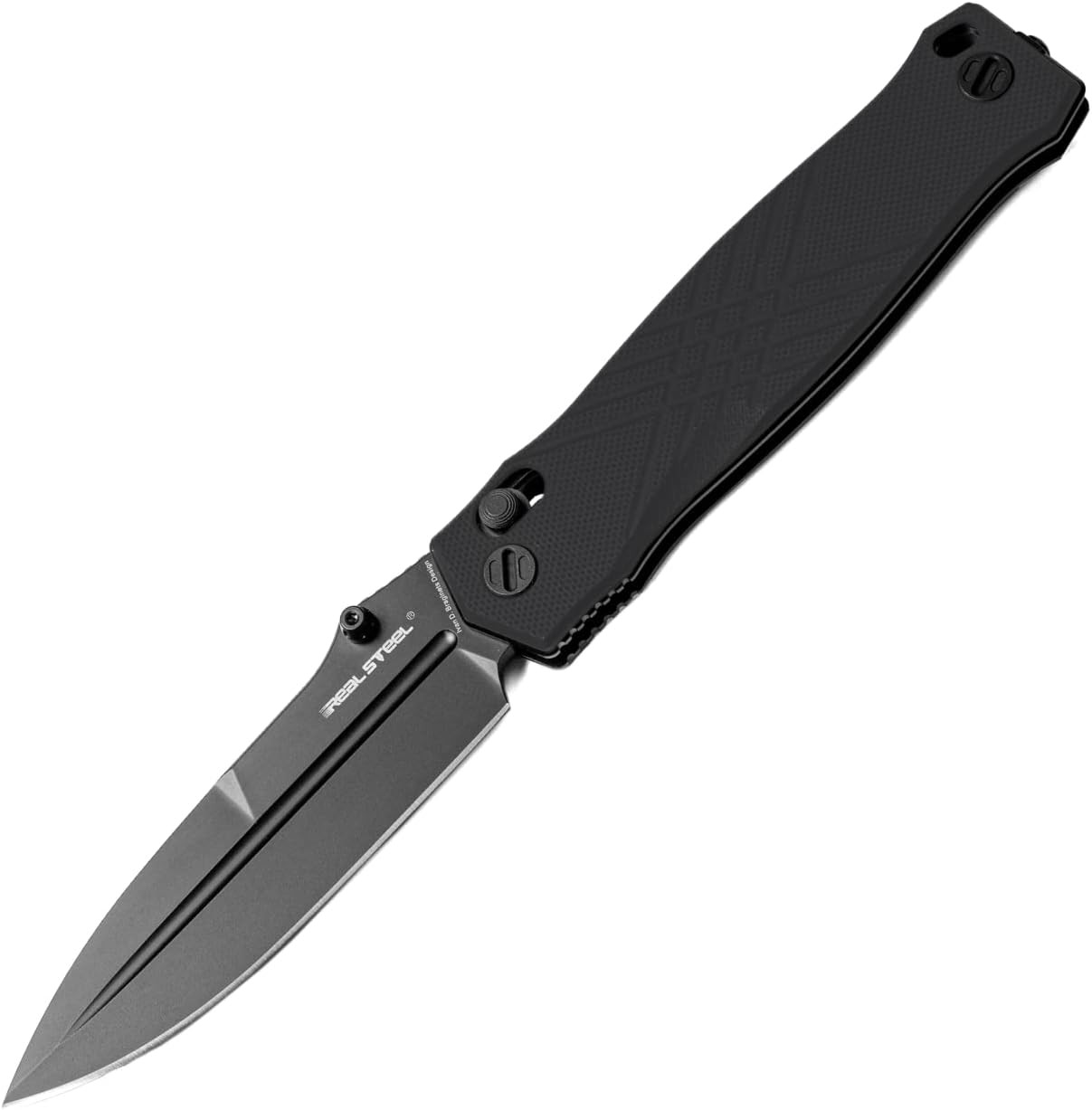 Real Steel Muninn Crossbar Lock Folding Pocket Knife,Tactical Knife,Dagger Folder - 3.62" VG-10 Black Blade, G10 Handle - Perfect for Camping, Hiking, Daily Cutting Tasks - EDC Knife for Men Women - Black