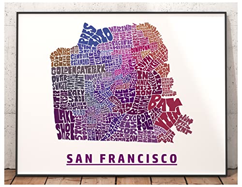 San Francisco Neighborhood Map Print, Signed Print Of My Original Hand Drawn San Francisco Typography Map Art #TOP5