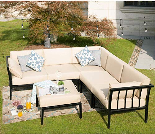 Patiofestival Conversation Set Outdoor Metal Furniture 6 Seat All-Weather Sectional Sofa Set With Cushioned Seat For Garden,Lawn,Pool #TOP29