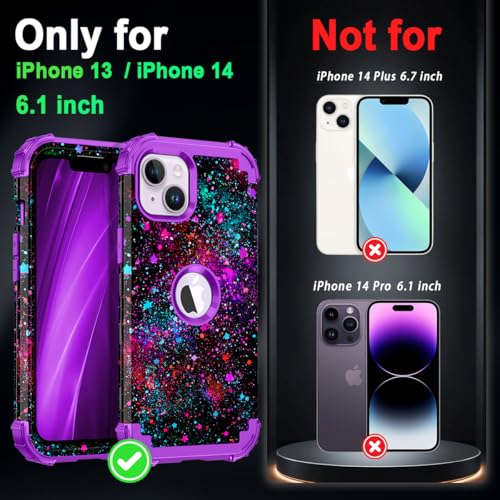 Miqala Compatible with iPhone 13 Case,Glow in The Dark Three Layer Heavy Duty Shockproof Hard Plastic Bumper+Soft Silicone Protective Case for Apple iPhone 13,Purple Sky by Miqala - Used condition - US$7.20