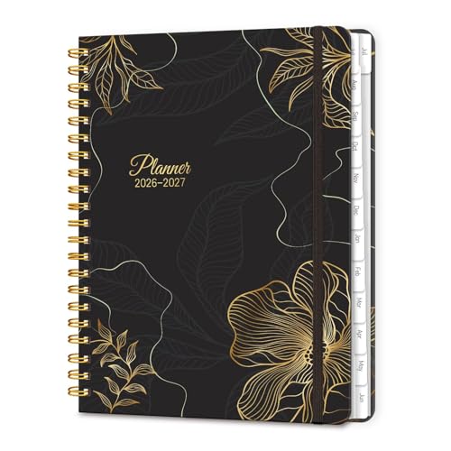 Lonely Oak A4 Academic Diary 2026-2027 Week to View Daily Weekly Planner 8.5 x 11 13 Months Spiral School Year Monthly Calendar Diary from Jul.2026 to Jul.2027 for Student (Black Gold)