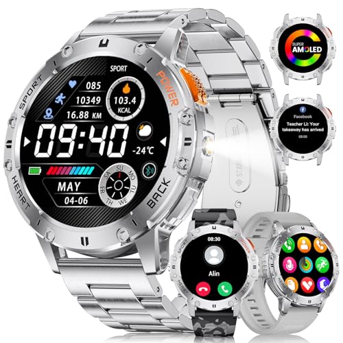 La mejor comparación de android wear smartwatch para comprar online. 47 LIGE Militar Reloj Inteligente Hombre, 1.43'' AMOLED Smartwatch Hombre con Linterna, Llamadas Bluetooth/Asistente de Voz, Podómetro, 110+ Modos Deportivos Smartwatch para Android...
