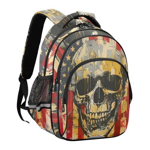 Skull American Flag 4th Of July Backpack for Kids 8-14 Years Boys Girls School Bookbag Daypack M 202b54962