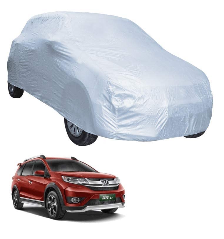 Image of Auto Hub Car Cover Compatible with Br-V with Mirror Pocket, Water Resistant, Triple Stitched, Br-V Car Cover- Plain Silver