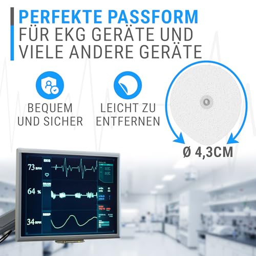 EKG Elektroden Pads – Hochwertige Festgel Klebeelektroden – Durchmesser ca. 43 mm, 50 Stück Erstklassige Signalübertragung, optimale Haftung & Hautkontakt, Latex- & PVC‑frei – Geprüfte Qualität aus EU