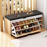 Zapateros De 3 Capas con Puertas, Mueble Zapatero Banco De Zapatos con Asiento, Zapatero Porche con Cajones Zapatero, Almacenamiento Zapatos for Entrada del Pasillo Zapatero Pequeño,C,80CM
