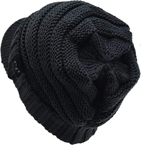 Image of C.C Trendy Warm Oversized Chunky Soft Oversized Ribbed Slouchy Knit Hat with Visor Brim