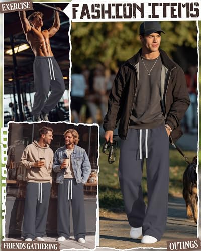 Image of August Alley Men's Wide Leg Sweatpants Baggy Gym Athletic Workout Joggers Open Bottom Lounge Drawstring Pants with Pockets