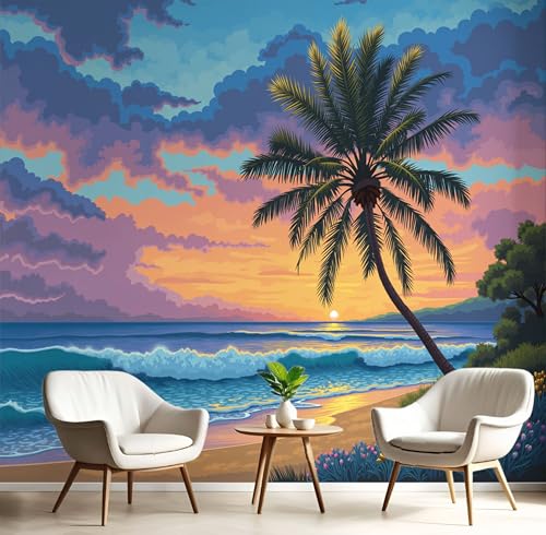 Poster géant mural 3D plage tropicale turquoise pour salon - 3