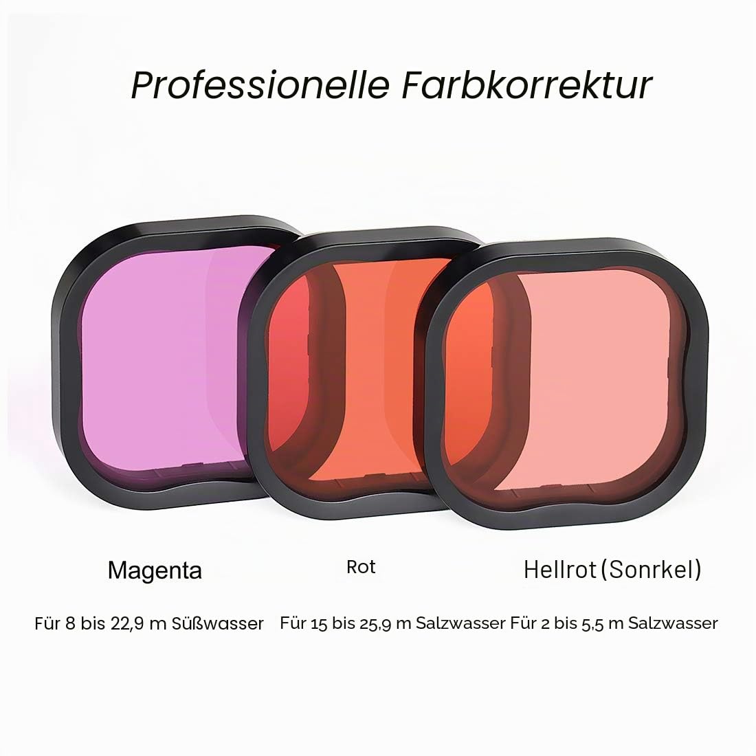 SOONSUN Tauchfilter für GoPro Hero 8, 9, 10, 11, 12, 13, schwarz, offizielles wasserdichtes Gehäuse, Rot, Hellrot, Magenta, Farbkorrektur für Unterwasser-Videos und Fotografie, 3er-Pack