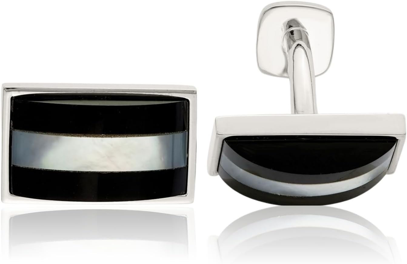 IceCarats 925 Sterling Silver Black Onyx Mother of Pearl Cuff Links Prong Set For Him