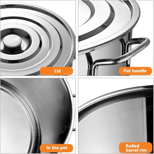 Olla para Pasta - Olla de Acero Inoxidable con Tapa, de Calidad Comercial, Ideal para sopas y cocinas de inducción, vitrocerámica y halógenas.