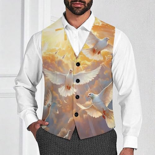 Cloudy Blue Sky White Dove Men's Suit Vest Slim Fit Business Dress Party Pattern Waistcoat Vest Top2