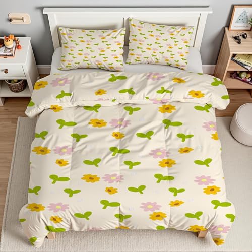 Housse de couette 240x260 tournesol microfibre avec 2 taies