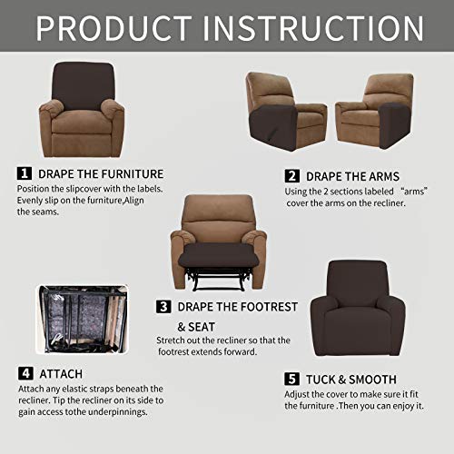 Easy-Going Recliner Stretch Sofa Slipcover Sofa Cover 4-Pieces Furniture Protector Couch Soft with Elastic Bottom Spandex Jacquard Fabric Small Checks(Recliner,Chocolate) Large - Image 3