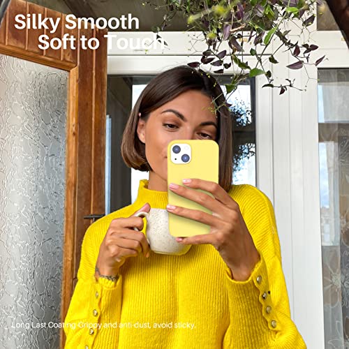 ORNARTO Funda Silicone Case Compatible con iPhone 13, Protección de Cuerpo Completo,Carcasa de Silicona Líquida Suave Antichoque Case para iPhone 13 (2021) 6,1-Amarillo limón