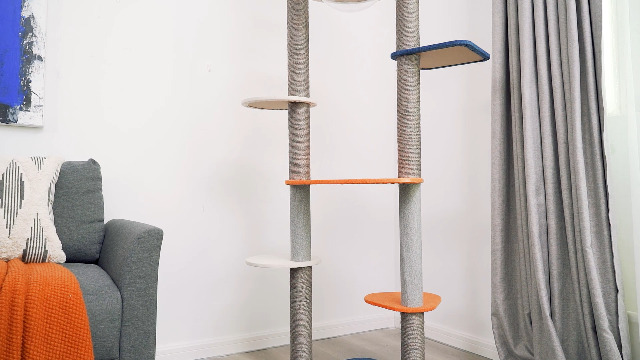 Yaheetech Albero Tiragraffi Per Gatti Da Soffitto Regolabile - 226-265,5 Cm, Grigio, 5 Livelli Con Cucce - Foto 3