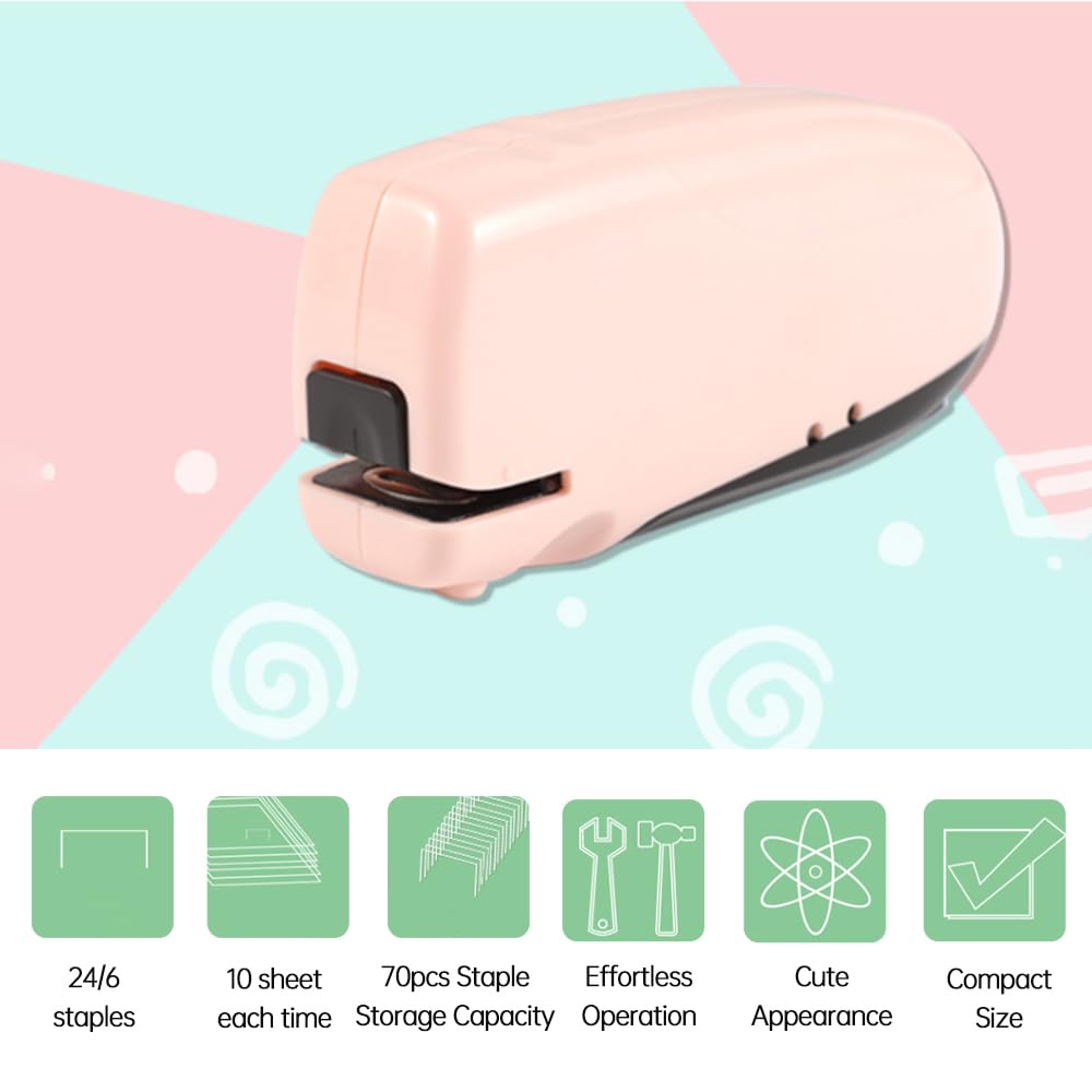 Jemora Agrafeuse électrique automatique Agrafeuse de bureau automatique Capacité de 10 feuilles Moins d'effort Support 24/6 agrafes pour fournitures scolaires de bureau à domicile Alimentation par bat