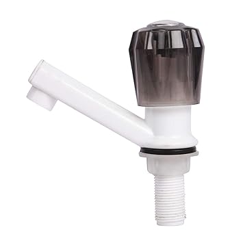 SOCCER Heavy Duty Crystal Plastic PVC & P.P. Material Standard Size Hot & Cold Water Pillar Cock Tap Faucet (Wall Mount Installation) (White-Black)