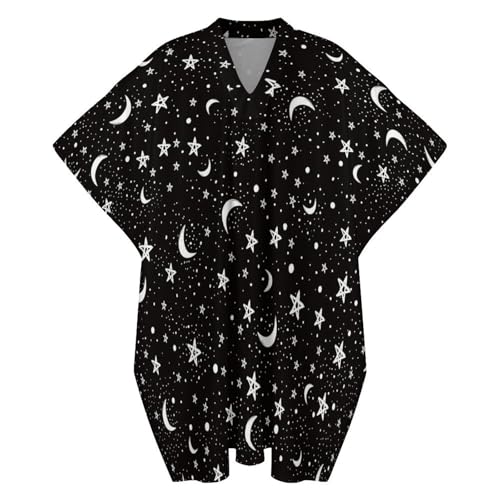 Black White Moon And Star Pattern Men's V-neck Robe Middle East Arabian Robe Butterfly Sleeves Kaftan4