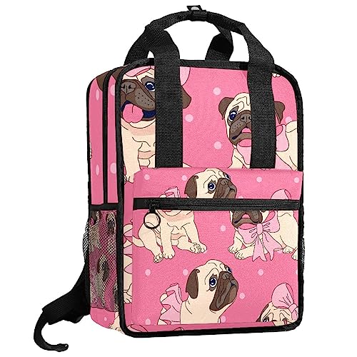 Sac à dos pour garçon carlin rose grand compartiment à bretelles réglables multicolore