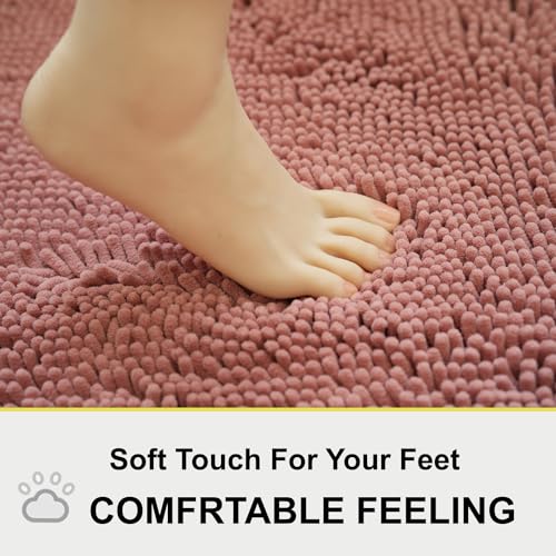 Image of Bathroom Rugs Chenille 3-Piece Extra Soft and Absorbent Shag Bathroom Rugs, Machine Wash Mat, Strong PVC Non-Slip Underside, Plush Carpet Mats (Deep Pink)