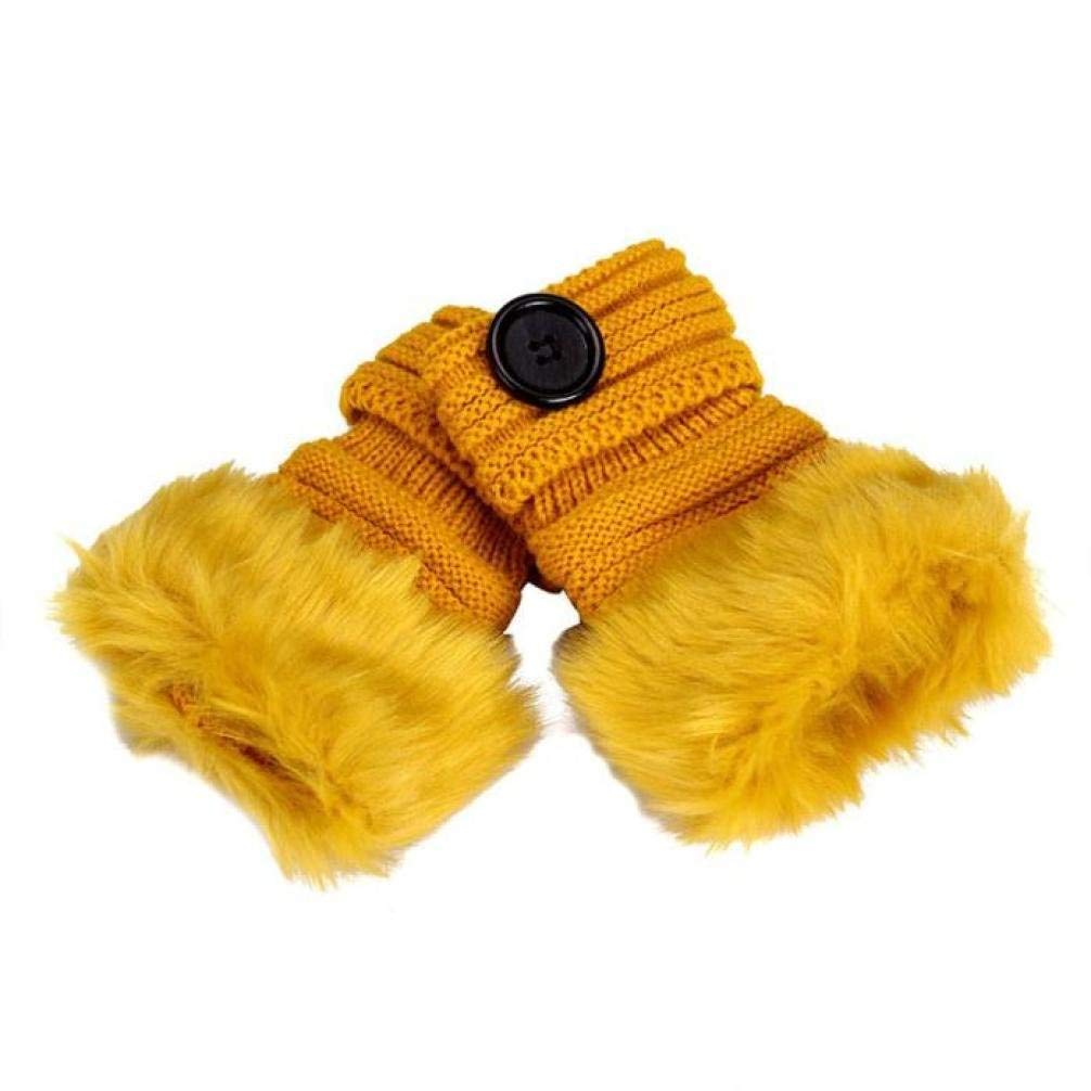 Unisex-Rękawiczki Dla Dorosłych Rękawiczki Damskie Ciepłe Zimowe Proste Fauxnki Rękawiczki Na Nadgarstek Glamorous Rękawiczki Bez Palców/Yellow/One Size