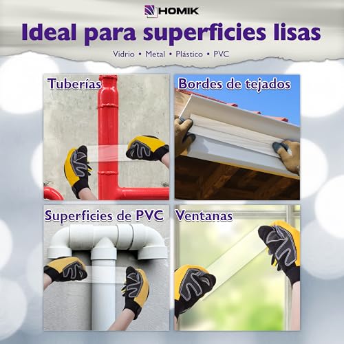 Miniatura 3 de Homik Cinta Adhesiva Impermeable Transparente Extremadamente Fuerte Para Exterior E Interior, 10 Cm X 2,5 M, Resistente A Los Rayos Uv, Cinta Adhesiva Autoadhesiva