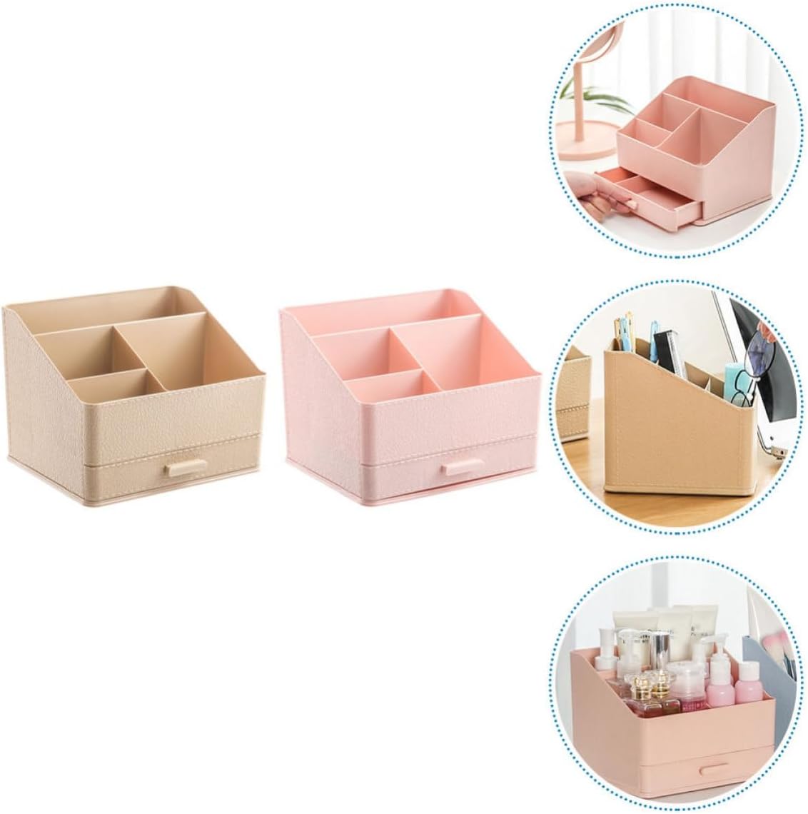 Ciieeo 2pcs Imitation Leather Cosmetic Storage Boxes with Large-capacity Square Design, Desktop Organizer for Jewelry and Sundries, Suitable for Office and Kinds of Occasions