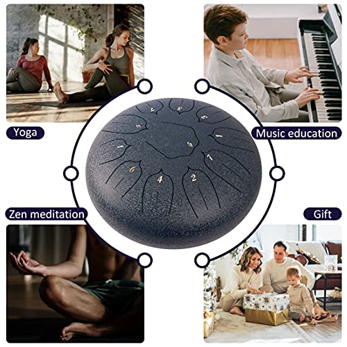 Steel Tongue Drum - 11 Notes 12 Inches - Percussion Instrument -Handpan Drum With Bag, Music Book, Mallets, Finger Picks #TOP4