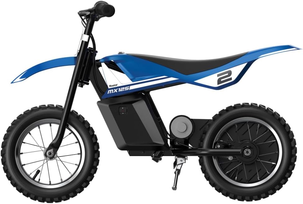 Razor MX125 Dirt Rocket Electric-Powered Bike with Authentic Motocross Geometry, Rear-Wheel Drive,100-watt, high-Torque, Chain-Driven Motor, for Kids 7+, Blue