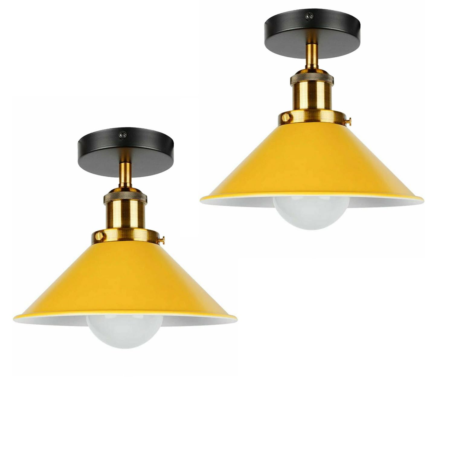LEDSone 2 Pack of Flush Mount Ceiling Lighting LED Lights Semi Flush Light Fitting Pendant Light Lamp Chandelier Metal 22cm Cone Light Shade for Hall Living Room Lounge (Yellow - 2 Pack) โ image 1