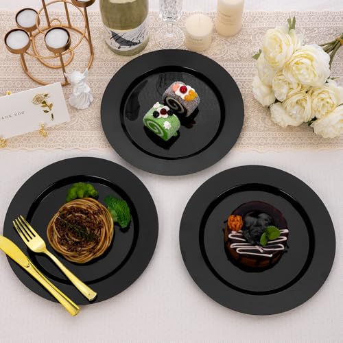 Image of Goodluck 200PCS Black Plastic Plates, Heavy Duty Disposable Black Plates