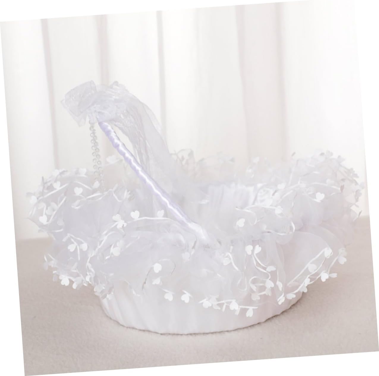 Wedding Lace Flower Basket Handheld Decorative Basket with Foldable Handle White for Flower Girl Ceremony Party Supplies