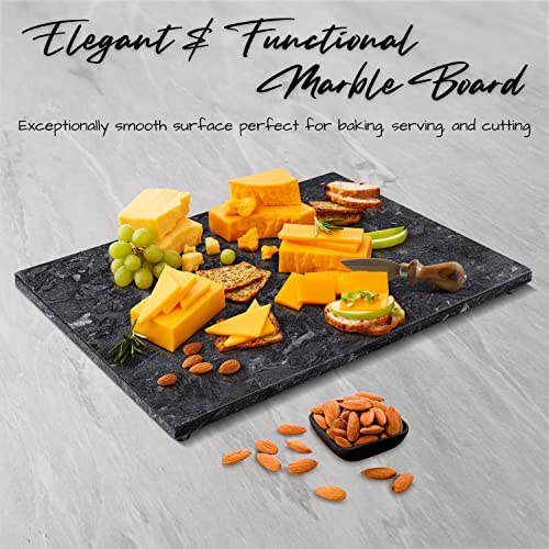 Flexzion Rectangular Marble Cheese Board - 12 X 16 Inch Black Marble Serving Board For Baking, Charcuterie, Cheese, Cutting, Pastry, Trivet - Non-Stick And Heat Resistant Marble Board For Home Kitchen #TOP1