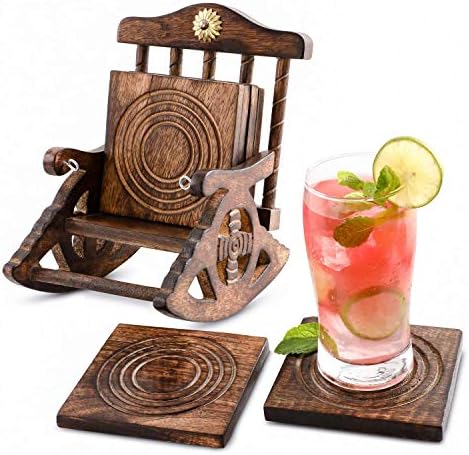 Divit Wooden Rocking Chair Coasters for Drinks, Eco-Friendly, Absorbent, Antique Look Handcrafted Coasters (Rocking Chair)